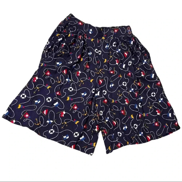 90s Nautical Rayon Shorts by bobbie brooks – Life Preserver & Signal Flags - Picture 2 of 10